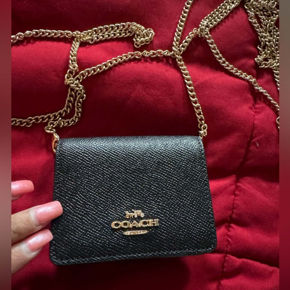 NEW Coach Black mini Crossbody wallet Bag with Gold detachable Chain with tags